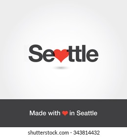 Made with love in Seattle. City of United States of America. Editable logo vector design. 