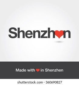 Made with love in Shenzhen. City of China. Editable logo vector design. 