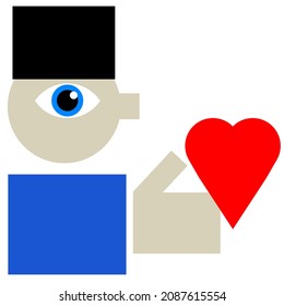 made with love shows man holding red heart in hand