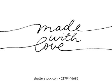 Made with love simple line lettering. Hand drawn vector calligraphy isolated on white. Lettering for your handcrafted goods, product, shop, tags, labels. Hand written inscription, positive quote