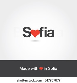 Made with love in Sofia. City of Bulgaria. Editable logo vector design. 