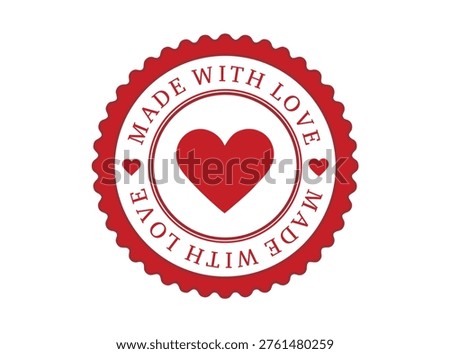Made With Love Stamp Badge. Red Vintage Seal with Heart. Handmade Product Label Vector.