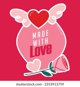 Made with love sticker flat design.