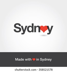 Made with love in Sydney. City of Australia. Editable logo vector design. 