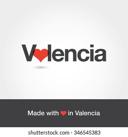 Made with love in Valencia. City of Spain. Editable logo vector design. 