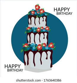 Made with love. Vector birthday cake with colorful berries.