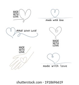 made with love. vector hand made labels and badges. set of hand made logos or icons