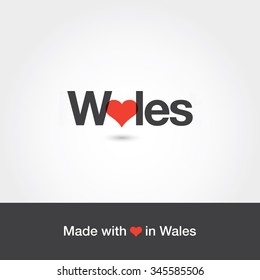 Made with love in Wales. Editable logo vector design. 