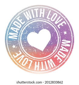 Made With Love Watercolor Quality Stamp Round Design Vector Insignia Valentine's Day Badge.