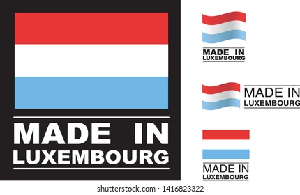 Made in Luxembourg collection of ribbon, label, stickers, badge, icon and page curl with Luxembourg flag symbol. Vector illustration isolated on white background. Stamp with Made in Luxembourg