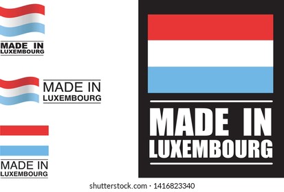 Made in Luxembourg collection of ribbon, label, stickers, badge, icon and page curl with Luxembourg flag symbol. Vector illustration isolated on white background. Stamp with Made in Luxembourg