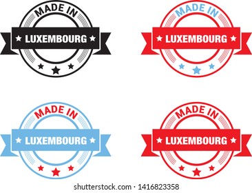 Made in Luxembourg collection of ribbon, label, stickers, badge, icon and page curl with Luxembourg flag symbol. Vector illustration isolated on white background. Stamp with Made in Luxembourg