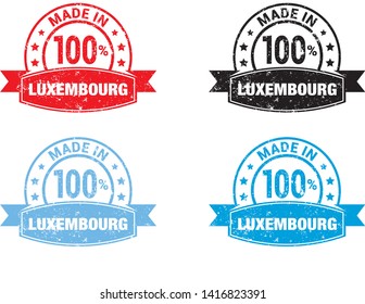 Made in Luxembourg collection of ribbon, label, stickers, badge, icon and page curl with Luxembourg flag symbol. Vector illustration isolated on white background. Stamp with Made in Luxembourg