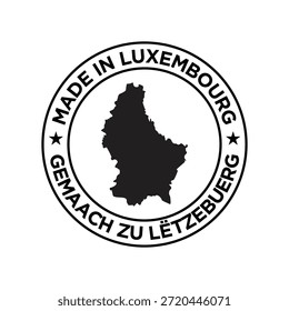 Hecho en diseño de etiqueta de Luxemburgo con mapa color negro

