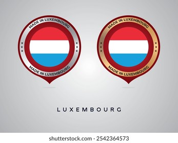 Hecho en Luxemburgo. etiquetas, pegatinas, puntero, insignia y símbolo del icono de la bandera de Luxemburgo. Ilustración vectorial de la colección