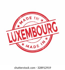 Made in Luxembourg red vector graphic. Round rubber stamp isolated on white background. With vintage texture.