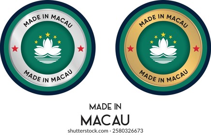 Made in Macau. Premium labels, stickers, pointer, badge and symbol of Macau flag icon. Collection vector illustration