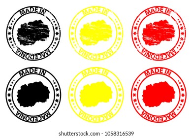 Made in Macedonia - rubber stamp - vector, Macedonia map pattern - black,yellow and red