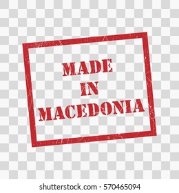 made in Macedonia text rubber seal stamp watermark. Caption inside rounded rectangular banner with grunge design and dirty texture. Slanted vector ink sticker on transparent background