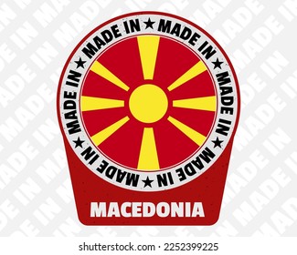 Made in Macedonia vector badge, simple isolated icon with country flag, Macedonia origin marking stamp sign design, rounded made in text
