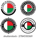 Made In Madagascar Badge Vector Collection with Madagascar Flag Quality Seal Manufacturing Labels and Product Certification Designs