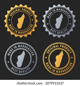 Hecho en Madagascar - conjunto de sellos de oro y plata. La mejor calidad. Producto original. Ilustración del vector