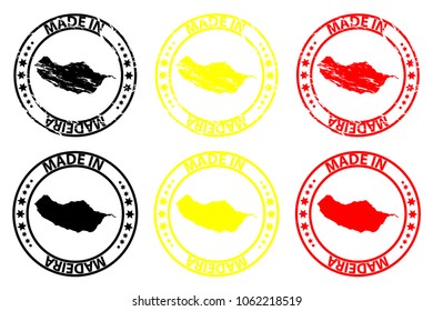 Made in Madeira - rubber stamp - vector, Madeira map pattern - black, yellow and red