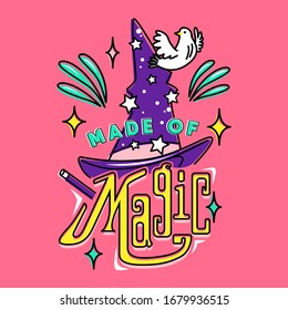 Made of Magic. An image of a magician hat with some other elements. Vectorial graphics.