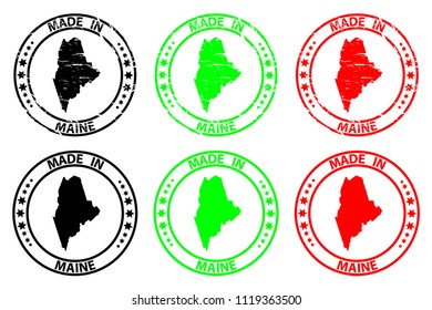 Made in Maine - rubber stamp - vector, Maine (United States of America) map pattern - black, green  and red