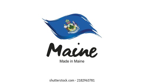 Made in Maine USA new handwritten flag ribbon typography lettering logo label banner