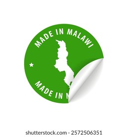 Made in Malawi - Country Map Sticker. Best Quality. Original Product. Vector illustration.