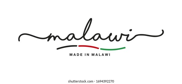 Made in Malawi handwritten calligraphic lettering logo sticker flag ribbon banner