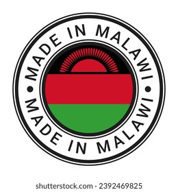 Empaquetador de timbre redondo hecho en Malawi con ilustración vectorial de bandera