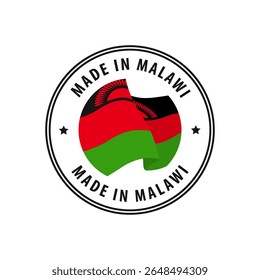 Sello hecho en Malawi, pegatina. Ilustración vectorial.