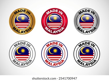 Made in Malaysia label icon with flag. Icon set for business, badge, seal, sticker, logo, and symbol