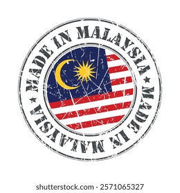Made in Malaysia stamp scratched flag badge logo vector illustration