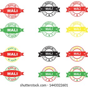 Made in Mali collection of ribbon, label, stickers, badge, icon and page curl with Mali  flag symbol. Vector illustration isolated on white background.  Stamp with Made in Mali  text.