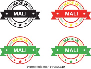 Made in Mali collection of ribbon, label, stickers, badge, icon and page curl with Mali  flag symbol. Vector illustration isolated on white background.  Stamp with Made in Mali  text.