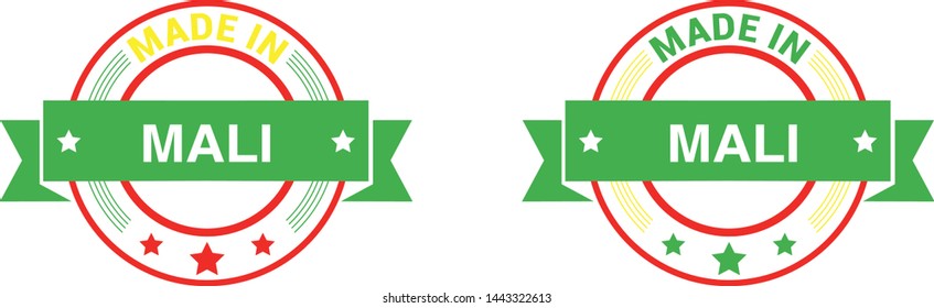 Made in Mali collection of ribbon, label, stickers, badge, icon and page curl with Mali  flag symbol. Vector illustration isolated on white background.  Stamp with Made in Mali  text.