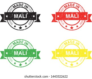 Made in Mali collection of ribbon, label, stickers, badge, icon and page curl with Mali  flag symbol. Vector illustration isolated on white background.  Stamp with Made in Mali  text.