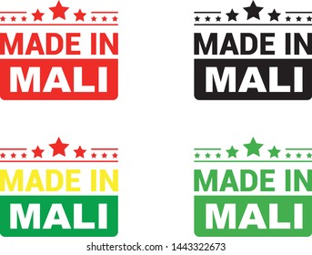 Made in Mali collection of ribbon, label, stickers, badge, icon and page curl with Mali  flag symbol. Vector illustration isolated on white background.  Stamp with Made in Mali  text.