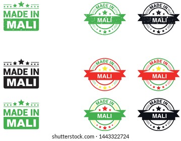 Made in Mali collection of ribbon, label, stickers, badge, icon and page curl with Mali  flag symbol. Vector illustration isolated on white background.  Stamp with Made in Mali  text.