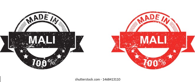 Made in Mali collection of ribbon, label, stickers, badge, icon and page curl with Mali  flag symbol. Vector illustration isolated on white background.  Stamp with Made in Mali  text.