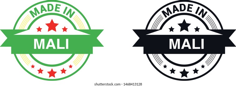 Made in Mali collection of ribbon, label, stickers, badge, icon and page curl with Mali  flag symbol. Vector illustration isolated on white background.  Stamp with Made in Mali  text.