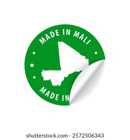 Made in Mali - Country Map Sticker. Best Quality. Original Product. Vector illustration.