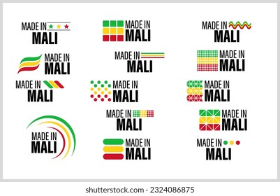 Hecho en Mali gráfico y conjunto de etiquetas. Elemento de impacto para el uso que desea hacer de él.