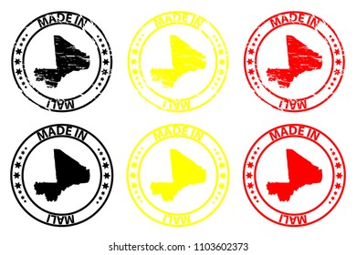 Made in Mali - rubber stamp - vector, Mali map pattern - black, yellow and red