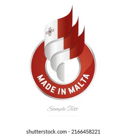 Made in Malta Abstract wavy flag torch flame white red modern ribbon strip logo icon vector