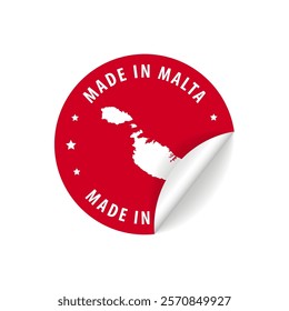 Made in Malta - Country Map Sticker. Best Quality. Original Product. Vector illustration.