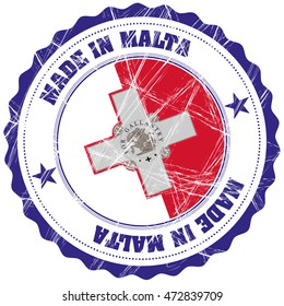 Made in Malta grunge rubber stamp with flag
